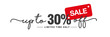 Sale up to 30 % off handwritten and display tipography lettering black red white background banner