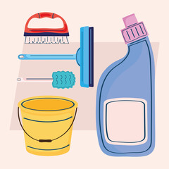 Canvas Print - five household cleaning icons