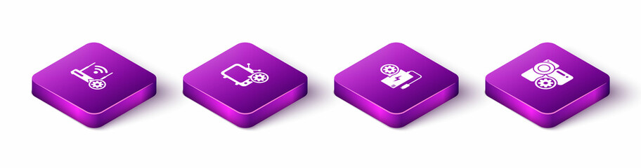 Poster - Set Isometric Router and wi-fi setting, Tv, Power bank and Video camera icon. Vector