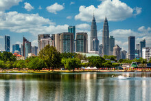 Lake Titiwangsa And City Skyline With Petronas Towers, Kuala Lum