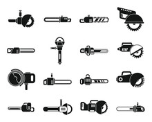 Electric Saw Icons Set Simple Vector. Chainsaw Equipment