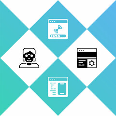 Set Hacker or coder, Software, Loading data window and Debugging icon. Vector