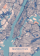 New York City Map Poster Print. Detailed Map Of New York, Manhattan (United Stated).	