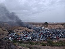 A Large Fire In A Car Depot In Tenerife, Spain