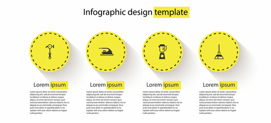 Sticker - Set Hammer, Electric iron, Blender and Handle broom. Business infographic template. Vector