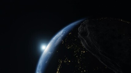 Wall Mural - planet earth from the space at night and asteroid