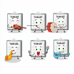 Poster - Cartoon character of paper sheet with clipboard playing some musical instruments