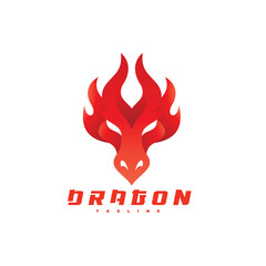 Wall Mural - Abstract dragon face head and fire, flame logo vector icon with modern gradient style