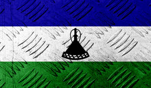 Lesotho Flag On Rough Metallic Surface. 3D Image
