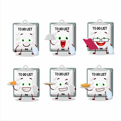 Sticker - happy paper sheet with clipboard waiter cartoon character holding a plate