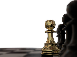 pawn outstanding strategy front  golden gold black - 3d rendering