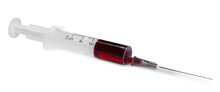 Plastic Syringe With Blood Isolated On White