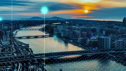 Aufkleber - Smart city and communication network concept. 5G. IoT (Internet of Things). Telecommunication.