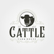 cattle logo vintage vector illustration design, angus livestock logo design