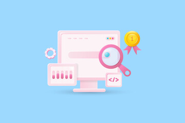 Wall Mural - 3d conceptual illustration seo marketing, search optimization, web analytics, advertising and digita