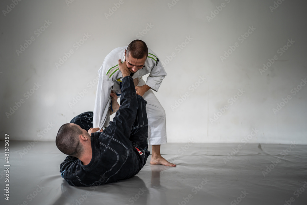 Two brazilian jiu jitsu bjj figters martial arts training male athlete ...