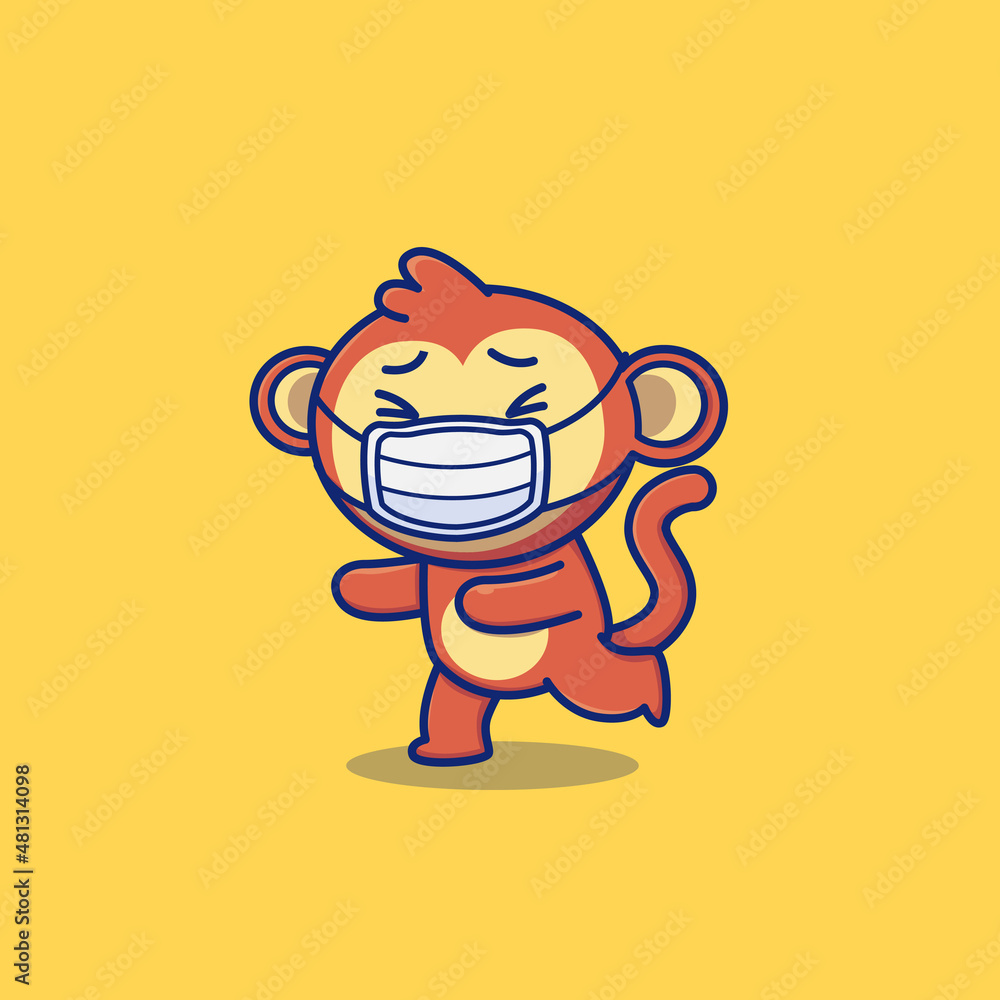 Cute Monkey Wearing Mask Cartoon Vector Icon Illustration. Animal And ...