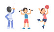 © topvectors - Little Girl Playing Basketball and Boy Lifting Dumbbell Doing Sport Vector Set