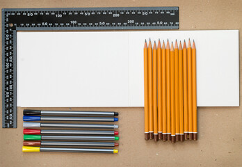 Canvas Print - Drawing equipment on cardboard