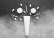 Composition with set of dental hygiene on grey background