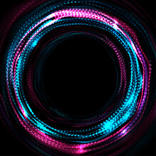 Blue Purple Glowing Liquid Rings And Neon Dots Abstract Background. Vector Sci-fi Design
