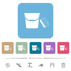 Poster - Bucket and sponge flat icons on color rounded square backgrounds