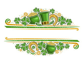 vector border for st patrick's day with copy space for text, horizontal template with illustration o