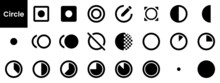 Collection Of Circle Icons. Black Flat Icon Set Isolated On White Background