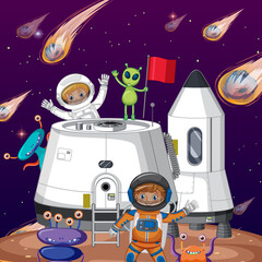 Wall Mural - Outer space planet with astronauts and comets