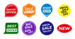 © Humoyunxon - Set of sale badges. Sael tags and labels. Shopping badges. Special offer, new, mega sale, best offer, new, sale, discount, shop now. Vector illustration.