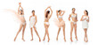 © master1305 - Collage. Beautiful slim young girl wearing lingerie standing isolated on white backgraound. Beauty, cosmetics, spa, depilation, diet and treatment, fitness concept.