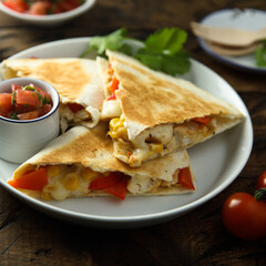 Canvas Print - Homemade quesadilla with chicken and tomatoes