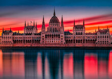 Hungarian Parliament Building At Sunrise