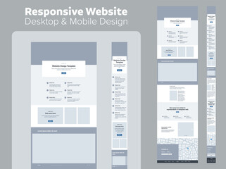 design website. desktop and mobile wireframe. landing page template. ux ui resources.