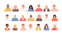 Portraits Of People Of Different Ages And Nationalities. User Avatars Of Young Men And Women, Children And The Elderly. Vector Templates Set