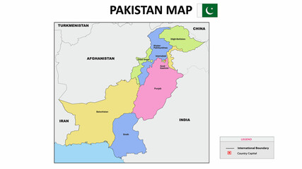 Naklejka na meble Pakistan Map. Colorful Pakistana Map with neighboring countries names and borders.