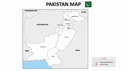  Pakistan Map. Political map of Pakistan. Pakistan map with neighboring countries names and borders.