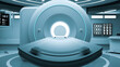 Zooming into magnetic resonance imaging (MRI) machine. Generic medical background. 3D rendering