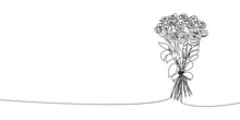 Bouquet Of Large Roses Continuous Line Drawing. One Line Art Of Decoration, Flowers, Tea Roses, Garden Flowers, Bouquet, Floristry, Romance, Gift, Relationship, Love, Peonies, Dahlias, Carnations.