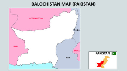 Balochistan Map. Political map of Balochistan. Balochistan Map of Pakistan with neighboring countries and borders.