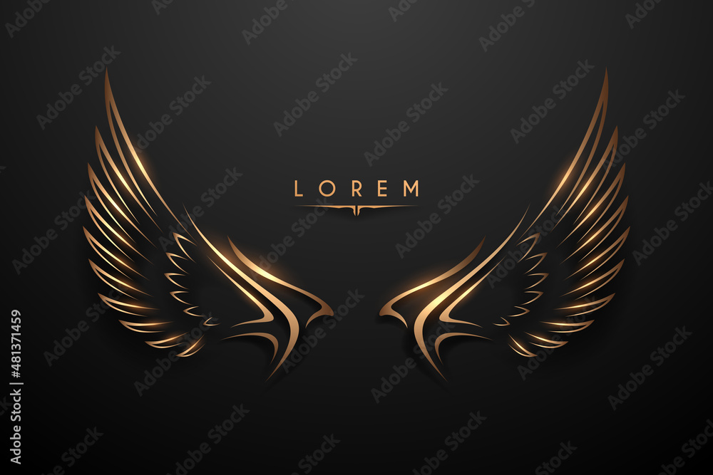 Abstract golden wings on black background Stock Vector | Adobe Stock