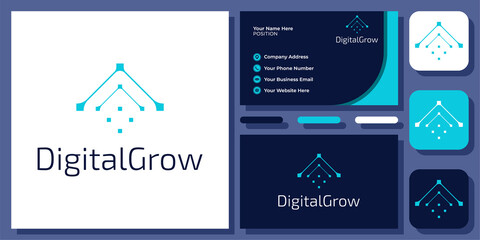 Poster - Grow Digital Technology Connect Startup Network Futuristic Modern Vector Logo Design with Business Card