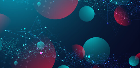 Abstract polygonal vector background with connecting dots and lines. Template for science and technology presentation. Plexus style.