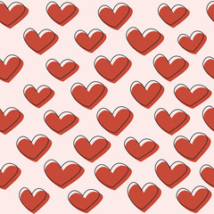 Leinwandbilder - Red hearts are the same on a white background. Seamless pattern of hearts.