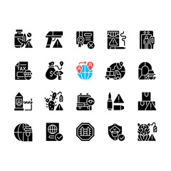 Wall Mural - Smuggling black glyph icons set on white space. Illegal import and export. Illicit drugs trade. International crime prevention. Border security. Silhouette symbols. Vector isolated illustration