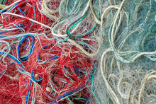 Colorful Fishing Nets Abstract Close Up, Coastal Pattern And Background