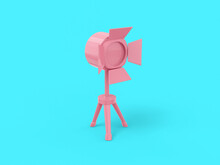 Pink Mono Color Spotlight For Stage Lighting On Blue Solid Background. Minimalistic Design Object. 3d Rendering Icon Ui Ux Interface Element.