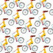 © NNENASTUDIO - Young woman riding bicycle seamless pattern. Cartoon character. White background. Vector.