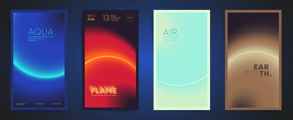 Elements of nature modern art vertical card design. Social media square post template with blurry gradient. Circular radial gradient layout template design set for poster, post and banners. Vector.