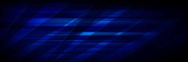 Fototapete - Dark blue wide background with dynamic blurred horizontal lines.